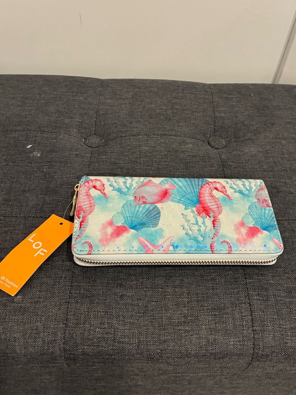 LOF Coastal Seahorse Zip Wallet - Pink & Aqua